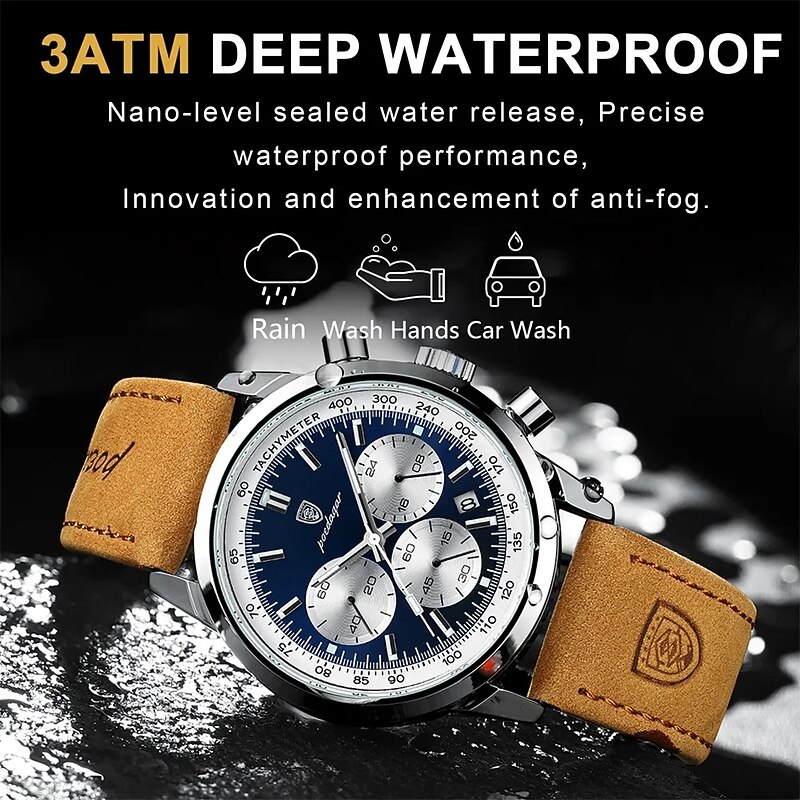 POEDAGAR Luxury Man Watch High Quality Waterproof Chronograph Luminous Men's Wristwatch Leather Men Quartz Watches Casual Clock2
