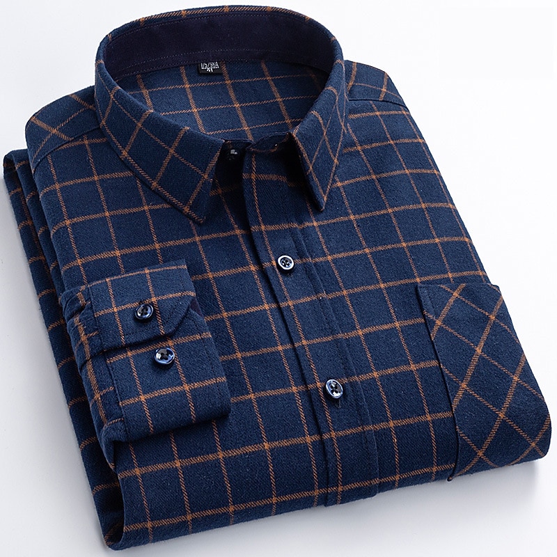 Men's Shirt Casual Shirt Plaid Shirt Button Up Shirt Plaid / Check Outdoor Daily Wear Yellow Royal Blue Blue Sky Blue Long Sleeve Lapel Fall & Winter Clothing Apparel Front Pocket3