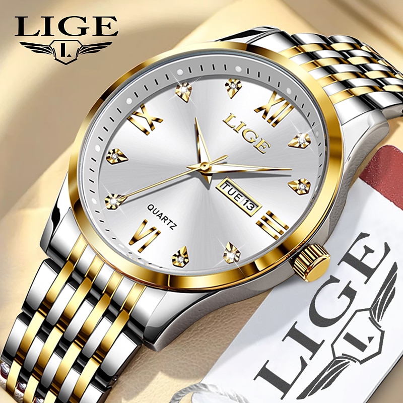 LIGE Men Quartz Analog Wrist Watch Simple Casual Strainless Steel Date Display Classic Fashion Watch Relogio Masculino