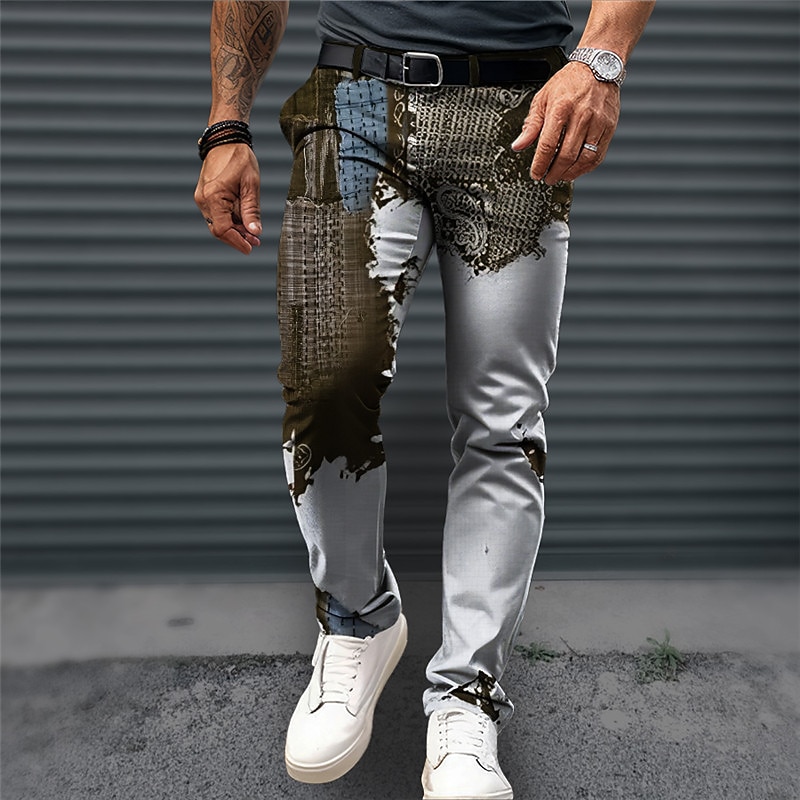 Color Block Business Abstract Men's 3D Print Dress Pants Pants Trousers Outdoor Daily Wear Streetwear Polyester Navy Blue Blue Brown S M L Medium Waist Elasticity Pants4