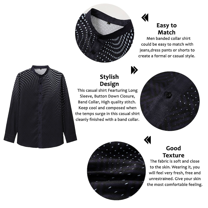 Men's Polka Dot Geometric Pattern Geometry Shirt Button Up Shirt Long Sleeve Fashion Streetwear Designer Outdoor Casual Daily Summer Spring Fall Stand Collar Print Black White Blue Brown Green2