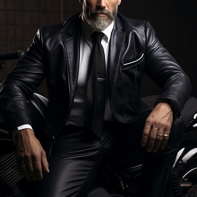 Men's Leather Jacket Blazer Outdoor Daily Wear Thermal Warm Windproof Fall & Winter Plain Fashion Streetwear Lapel Regular Faux Leather Black Yellow Wine Dark Blue Jacket2