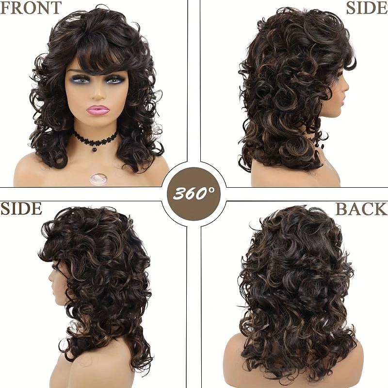 Heat Resistant Synthetic Bob Wig with Bangs - Medium Long Curly Cut for Beginners