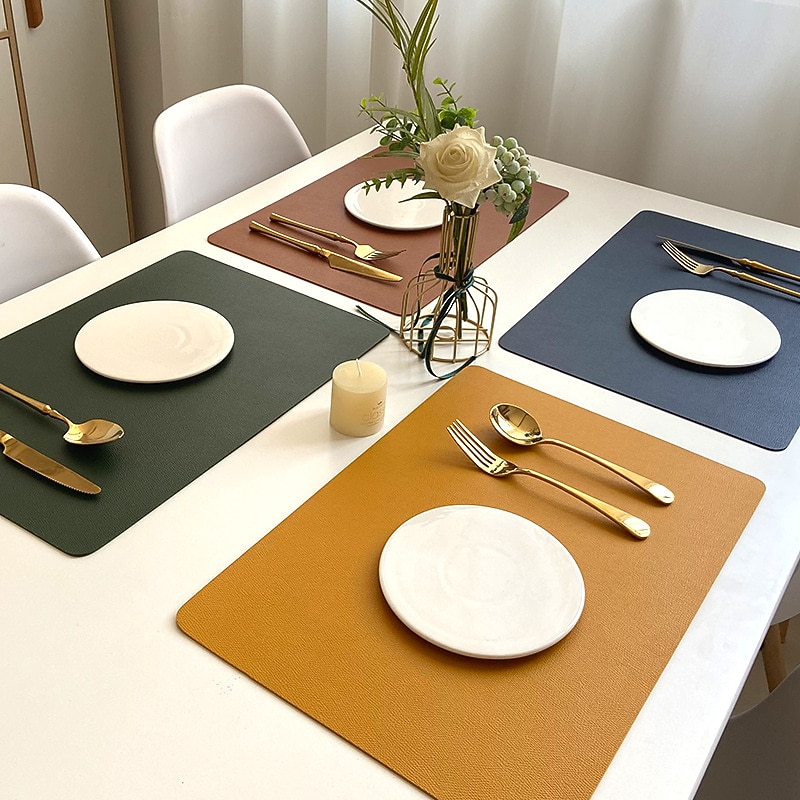 Vinyl Placemat Waterproof Pu Leather Heat Resistant Dining Table Place Table Plate Mat Xmas Decor Fall Kitchen Table Mats Indoor Outdoor