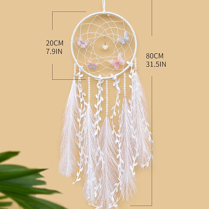 Butterfly Dream Catcher Handmade Gift Feather Hook Flower Wind Chime with One Circle Ornament Wall Hanging Decor Art Boho Style3