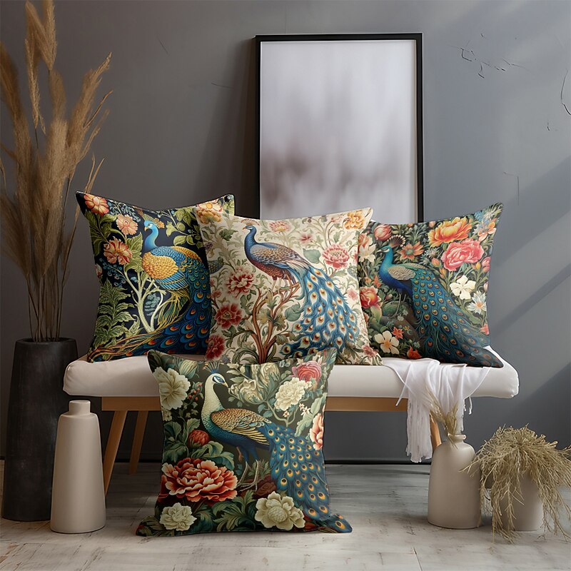 Peacock Floral Double Side Pillow Cover 1PC Soft Decorative Square Cushion Case Pillowcase for Bedroom Livingroom Sofa Couch Chair3