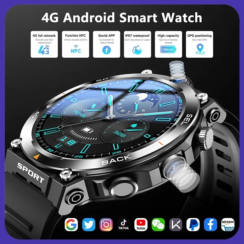 New Smart Watch 1.5 Men HD Dual Camera GPS 4G Smartwatch Video Calls WIFI Waterproof NFC APP Download Sports Fitness Women Smartwatch2