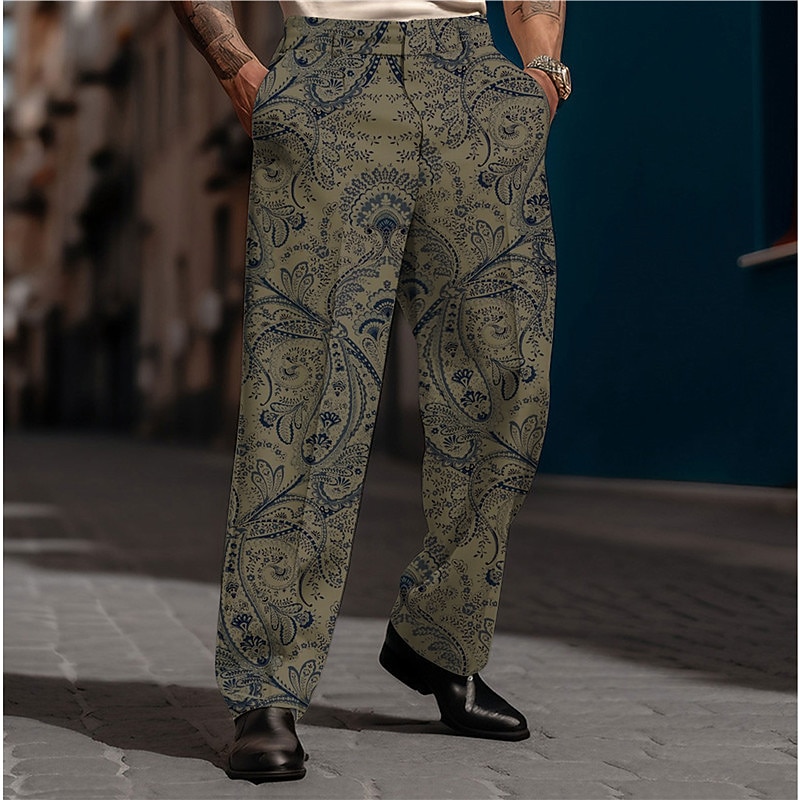 Paisley Vintage Men's 3D Print Dress Pants Pants Trousers Outdoor Street Wear to work Polyester Black White Blue S M L High Elasticity Pants4