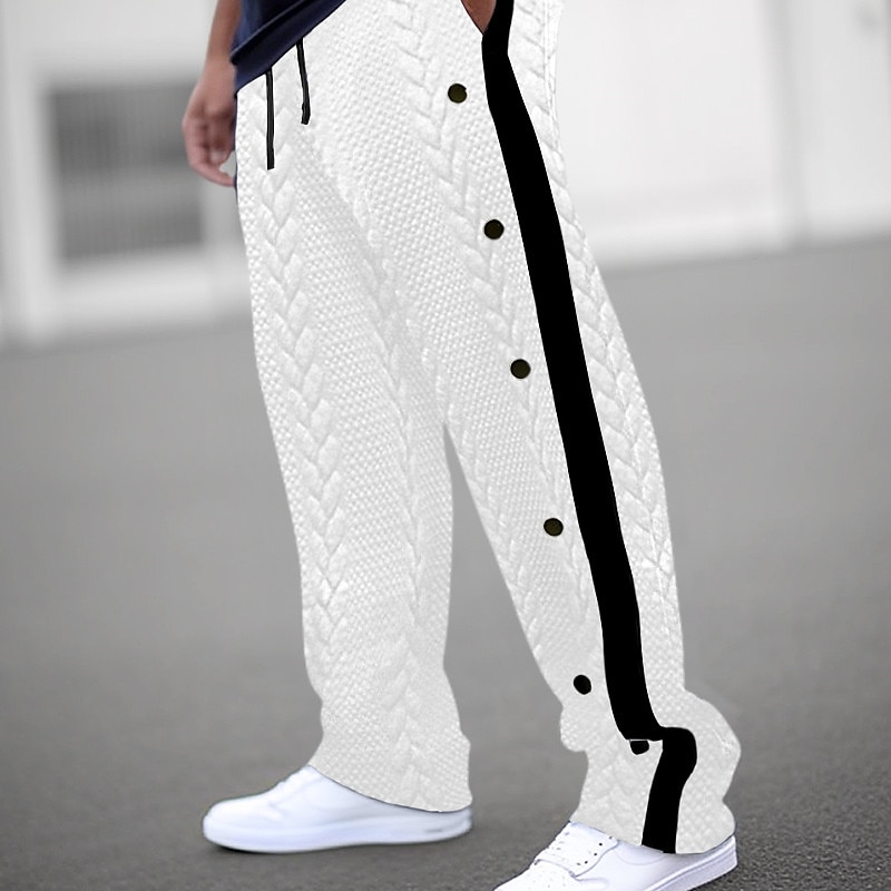 Men's Sweatpants Joggers Trousers Drawstring Elastic Waist Side Button Patchwork Comfort Breathable Casual Daily Holiday Sports Fashion Black White4