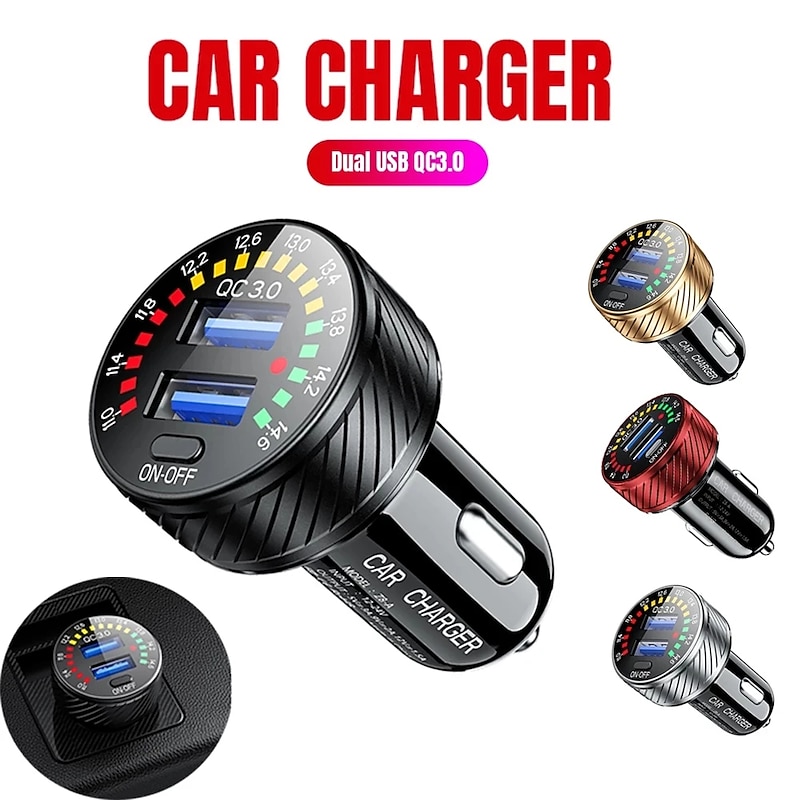 QC 3.0 Dual USB Car Charger with Voltmeter Display Power Adapter Cigarette Lighter Socket for Mobile Phone2