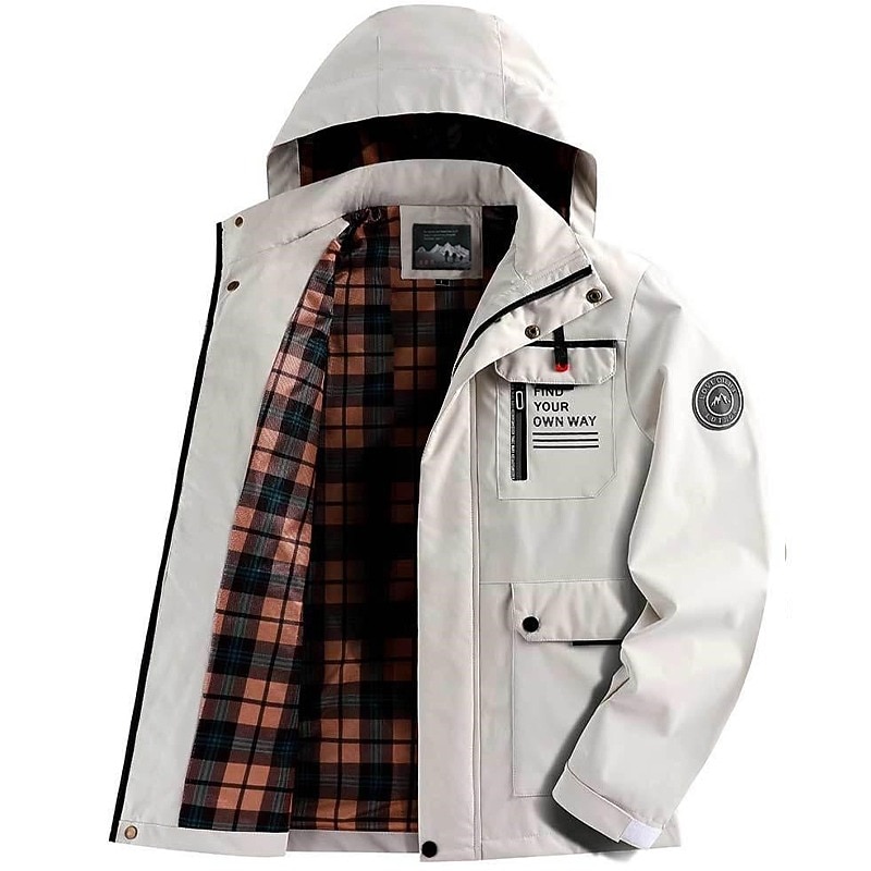 Men's Winter Jacket Casual Jacket Outdoor Daily Wear Windproof Warm Pocket Fall Winter Letter Fashion Streetwear Hooded Regular Black White Wine Army Green Jacket3