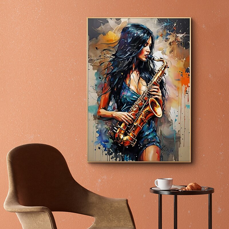 Handmade Oil Painting Canvas Wall Art Decoration Abstract Figure Portrait Girl Who Plays The Saxophone for Home Decor Rolled Frameless Unstretched Painting2