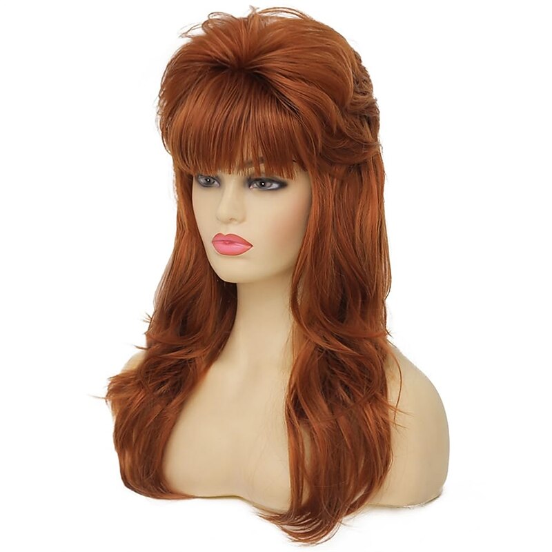 80s Women Mullet Wig Long Wavy Ginger Bouffant Synthetic Hair wigs for Married Housewife Vintage Costume or Carnival Party Halloween Wigs3
