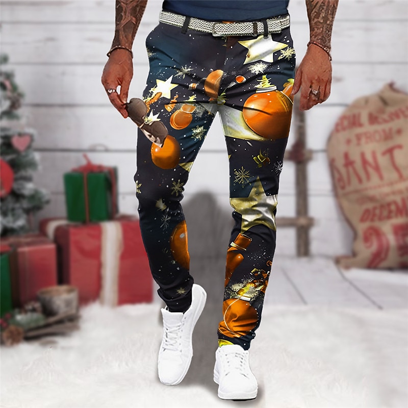Christmas Bell Business Casual Men's 3D Print Christmas Pants Dress Pants Pants Trousers Outdoor Daily Wear Streetwear Polyester Yellow Red Blue S M L Medium Waist Elasticity Pants2