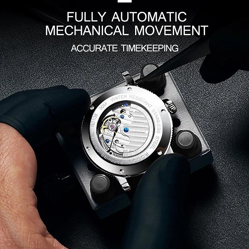 Women Men Mechanical Watch Diamond Minimalist Luxury Fashion Automatic Self-winding Luminous Calendar Waterproof Leather Watch4