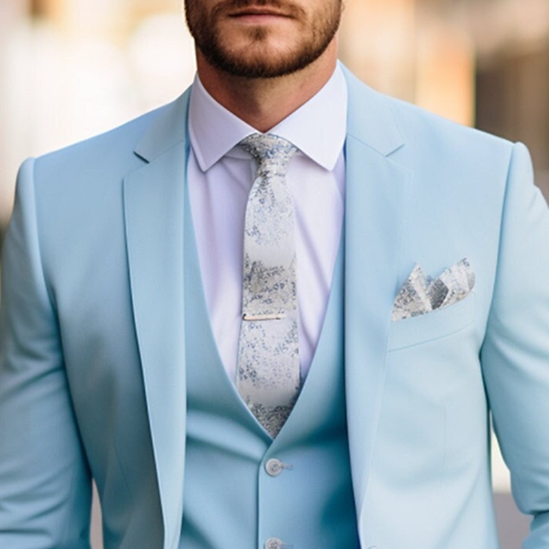 Men's Wedding Suits Notch Sky Blue Sage Daily Business Solid Colored Tailored Fit 3 Piece Single Breasted Two-buttons2