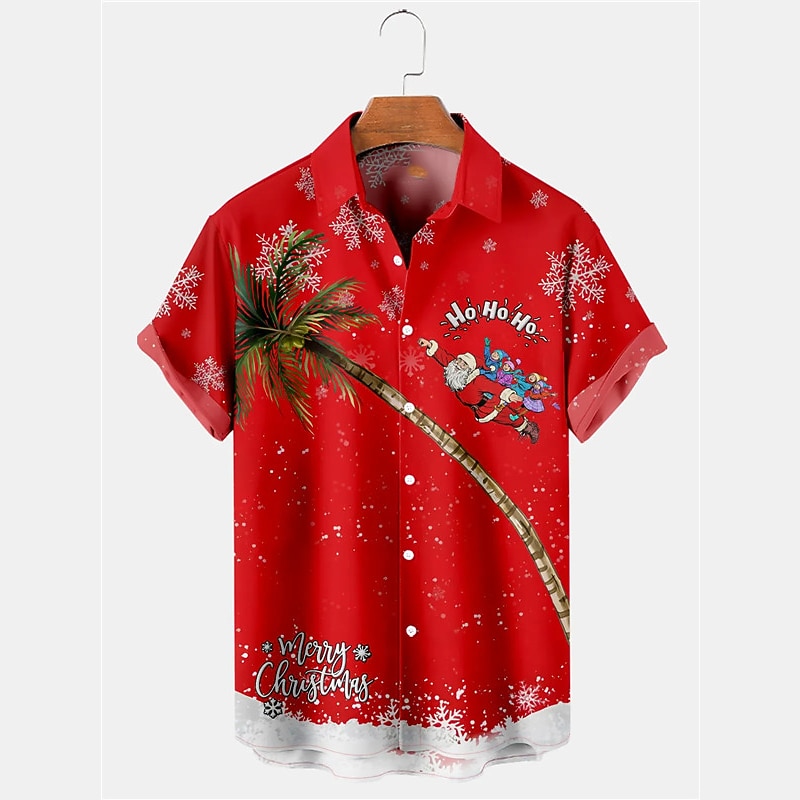 Christmas Men's Snowflake Turkey Shirt Button Up Shirt Short Sleeve Casual Daily Wear Going out Weekend Autumn / Fall Turndown Print Button-Down Yellow Burgundy4
