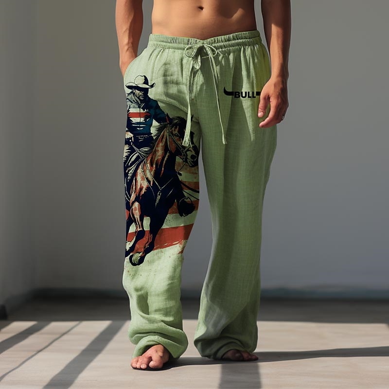 Men's Cowboy Linen Pants Pants Trousers Baggy Pants Mid Waist Vintage Outdoor Daily Wear Streetwear Fall & Winter White Green Khaki2