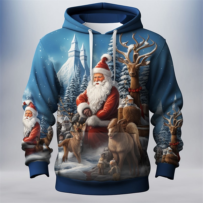 Christmas Men's Santa Claus 3D Hoodies Graphic Santa Claus Fashion 3D Print  Sports Outdoor Holiday Hoodies Royal Blue Blue Long Sleeve Hooded Print Front Pocket Spring &  Fall Designer shirt2