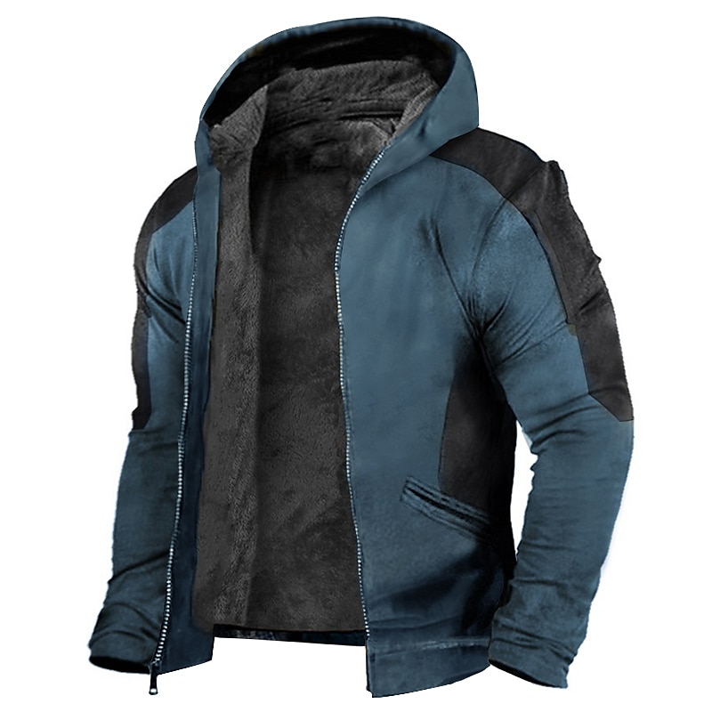 Men's Full Zip Hoodie Hoodie Jacket Zip Up Hoodie Sweat Jacket Fuzzy Sherpa Blue Dark Green Brown Hooded Color Block Zip Up Sports & Outdoor Daily Holiday Polyester Streetwear Cool Casual Fall Winter