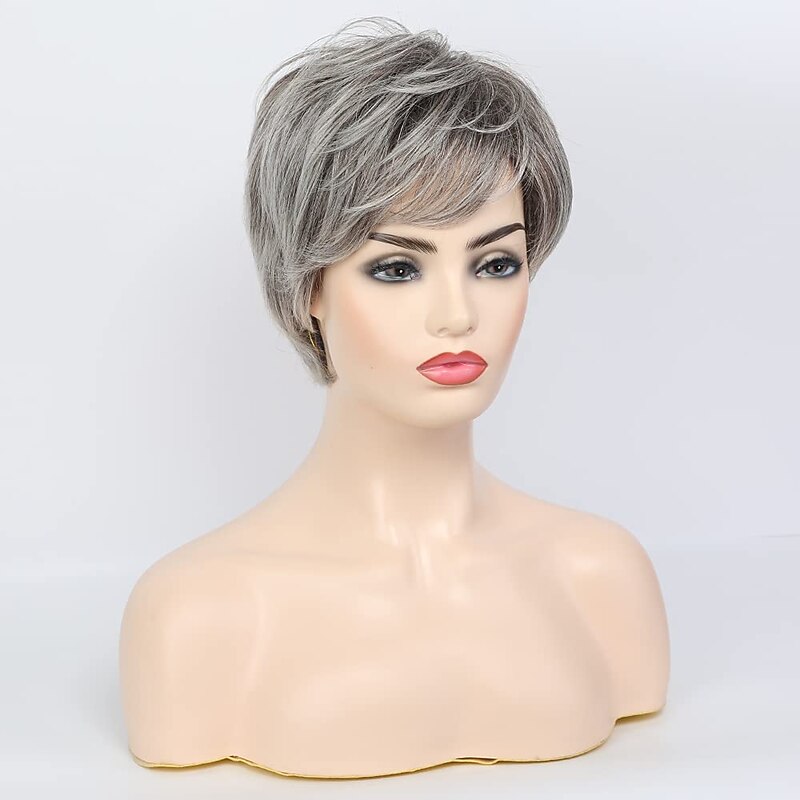 Short Grey Blend Wigs for Women,Natural Hair Daily Pixie Cut Wig, Softer/Finer/Lightweight3