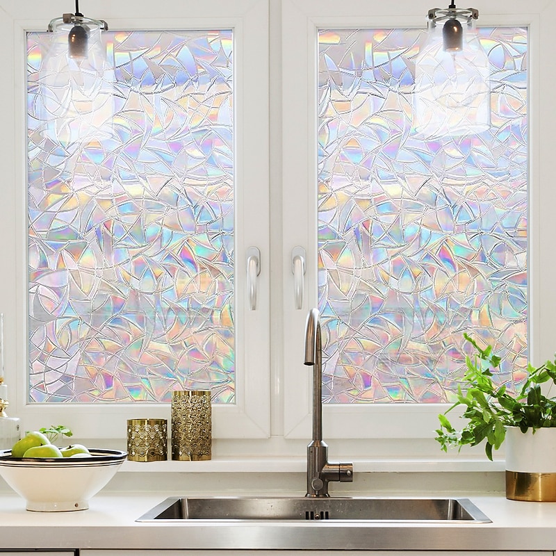 Stained Glass Window Film Rainbow Window Film Translucent Stained Glass Self Adhesive Film Static Cling Thermal Insulation Window Sticker for Home4