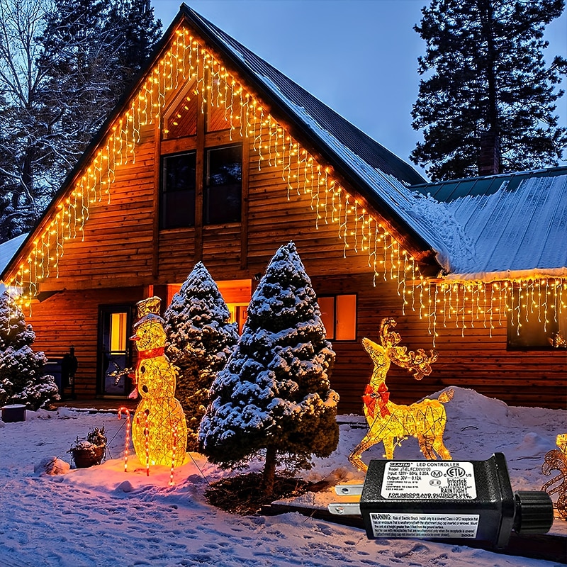 1 Pack Icicle Christmas Lights,96 LED 4M 8 Modes and Timer, Warm White, Cold White, Multicolor, Bulb Waterproof Connectable Outdoor String Lights for Holiday, Wedding, Christmas Decoration