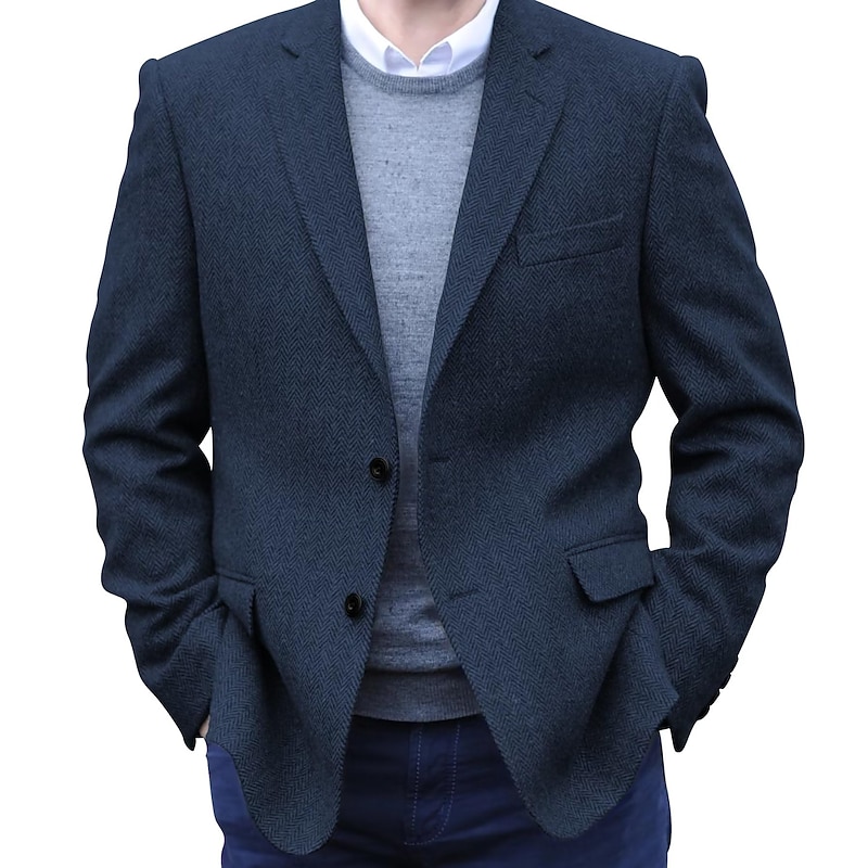 Men's Tweed Blazer Notch Collar Retro Vintage Herringbone Blazer Black khaki Dark Blue Plus Size Single Breasted Two-buttons4