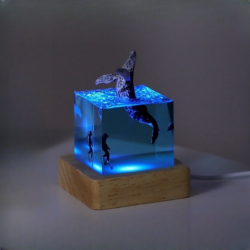 Marine Resin Whale Humpback Whale 5cm/2inch Cube Ornament Luminous Mini Night Light Birthday Christmas Gift