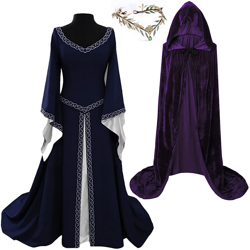 Sets with Irish Dress Glamour Bridal Elf Crown Hooded Cloak 3 PCS Women's Medieval Steampunk Renaissance Retro Vintage Viking Outfits LARP Cosplay Costumes3