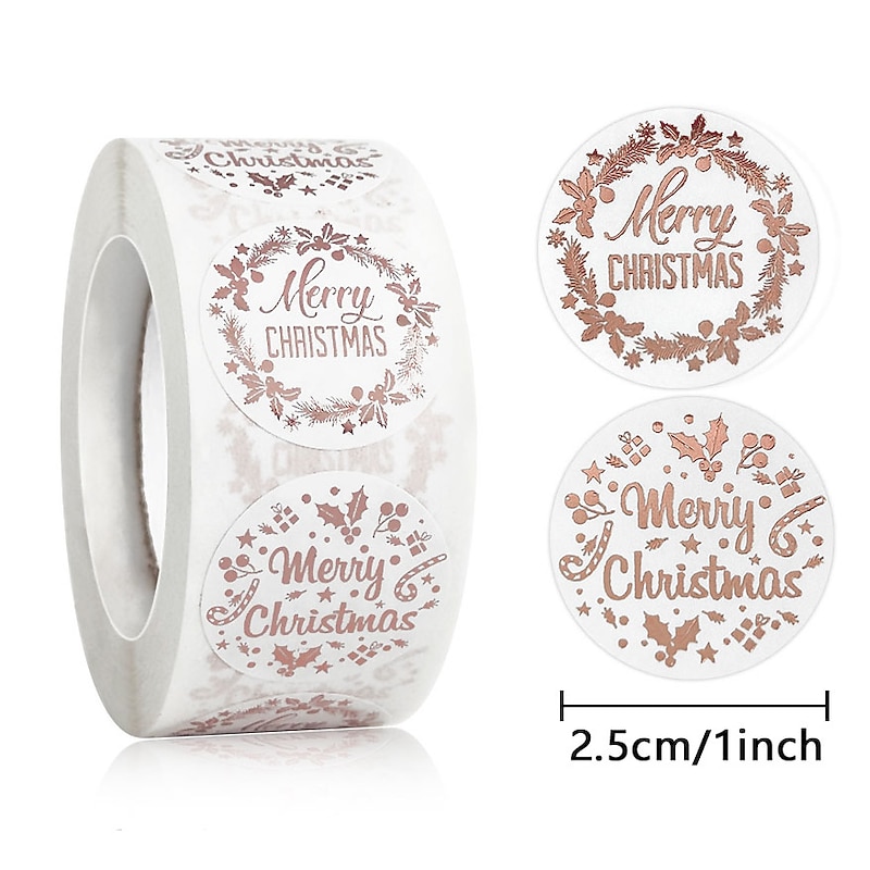 500pcs Rose Gold Merry Christmas Stickers Self-adhesive Holiday Stickers For Christmas Decor Wedding Party Cards Label2
