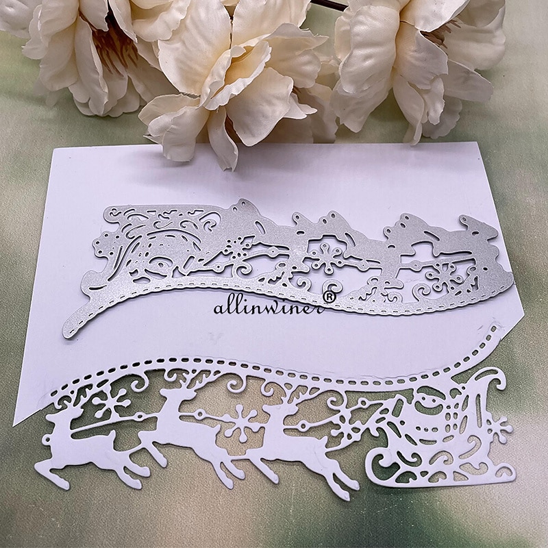 1pc Santa Deer Sleigh Border Metal Cutting Dies Stencils Die Cut For DIY Scrapbooking Album Paper Card Embossing