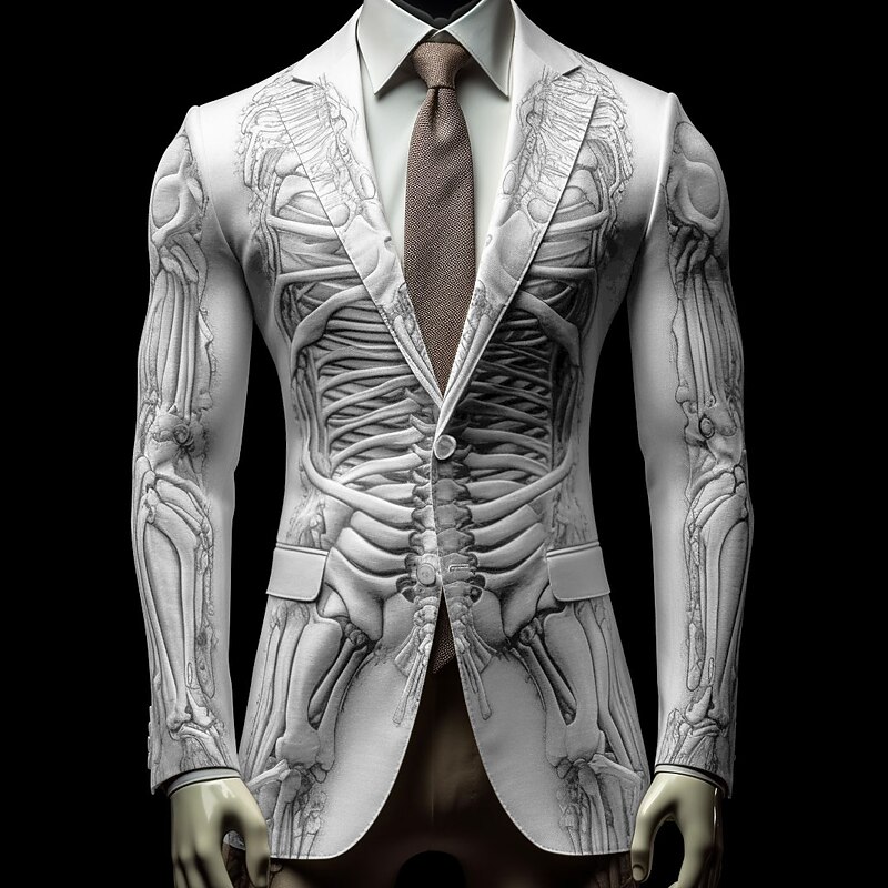 Men's Skull Blazer Coat Warm Comfortable Breathable Business Abstract Work Wear to work Going out Buttons Print Multi Pocket Fall & Winter Turndown Long Sleeve Black White Navy Blue2