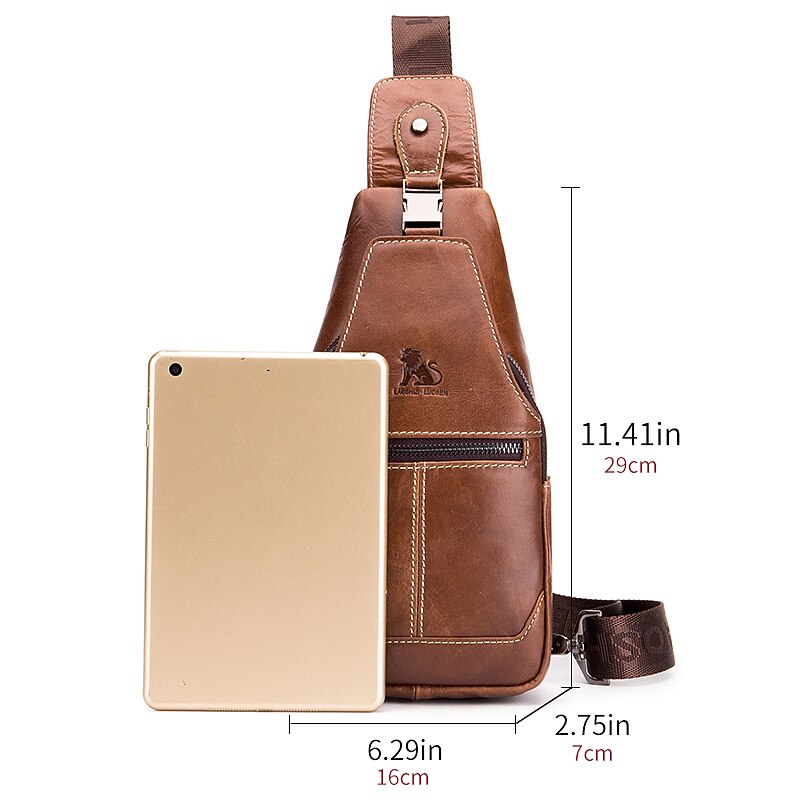 Men's Brown Leather Sling Bag with Adjustable Strap and Multiple Zipper Pockets – Stylish Crossbody Travel and Casual Shoulder Bag4