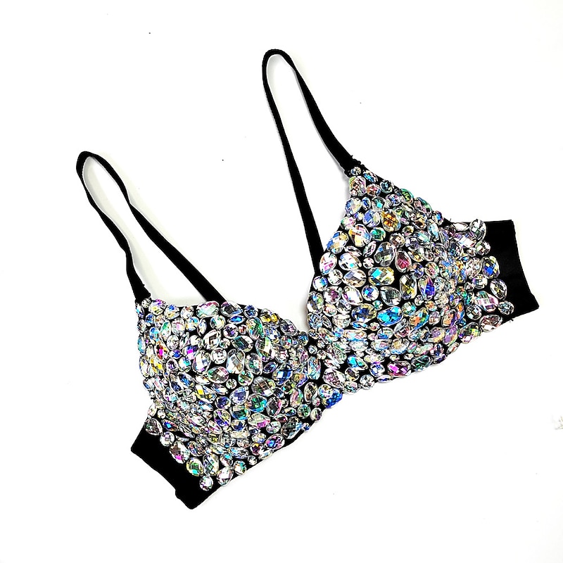 Y2K Year 2000 Bra Push Up Bra Goth Girl Rhinestone Diamond Women's Carnival Masquerade Party Nightclub Clubwear Bra