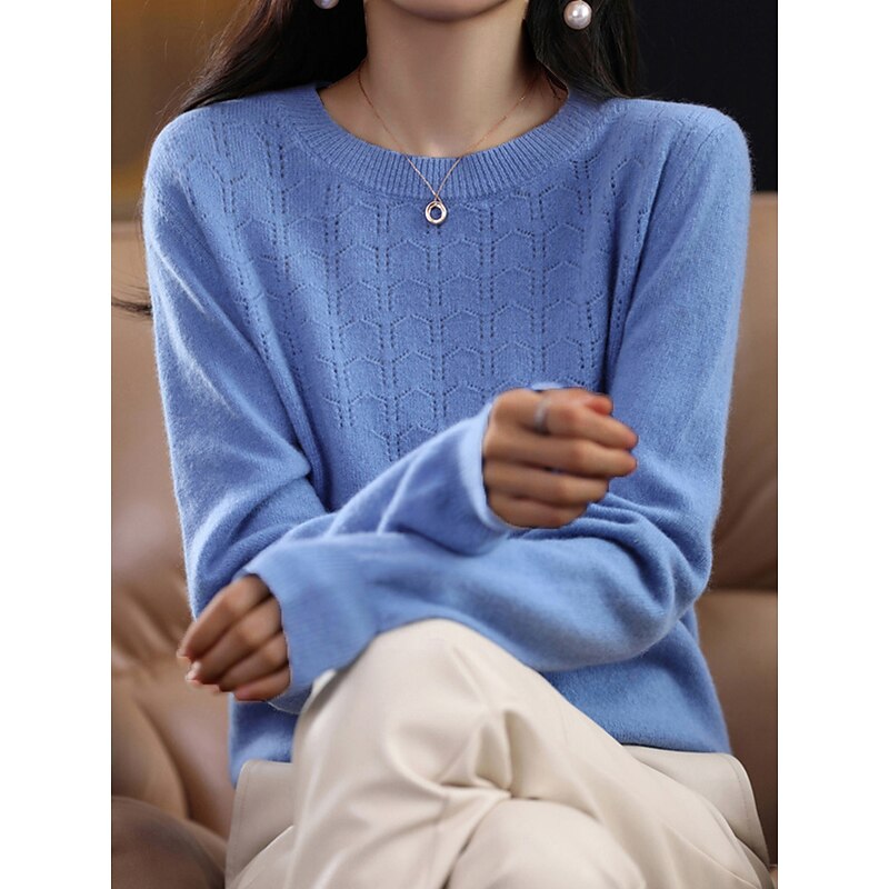 Women's Pullover Sweater Jumper Fashion Streetwear Casual Solid Color Ribbed Crew Neck Knitted Long Sleeve Regular Tops Knit Outdoor Home Daily Cherry Red Shrimp Pink Fall Winter2