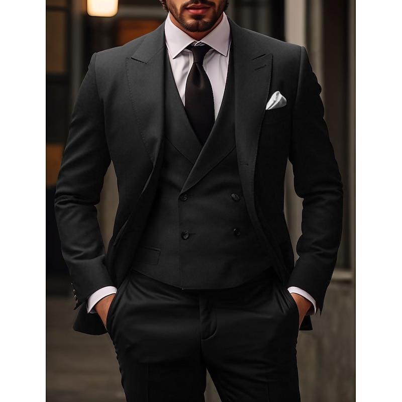 Men's Wedding Christmas Suits Peak Red Burgundy Daily Business Solid Colored Slim Fit 3 Piece Single Breasted Two-buttons2