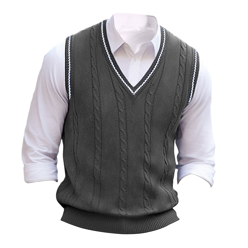 Men's Sweater Vest Dress Sweater Pullover Sweater Jumper Knit Sweater Ribbed Cable Knit Regular Tops Knitted Plain V Neck Keep Warm Modern Contemporary Daily Wear Going out Clothing Apparel Fall4