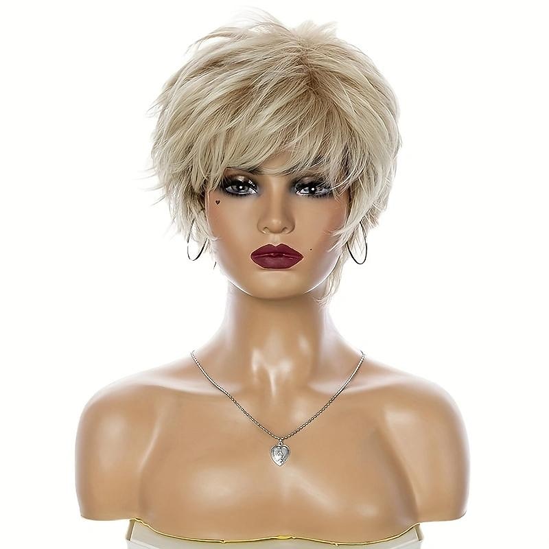Synthetic Wig Straight Pixie Cut Wig Short Blonde Synthetic Hair Women's Fashionable Design Soft Natural Blonde