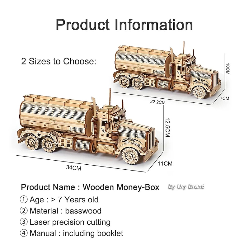 DIY 3D Wooden Puzzles Money Box Piggy Bank Fuel Truck Model Building Block Kits Assembly Jigsaw Toy Gift for Children Adult2
