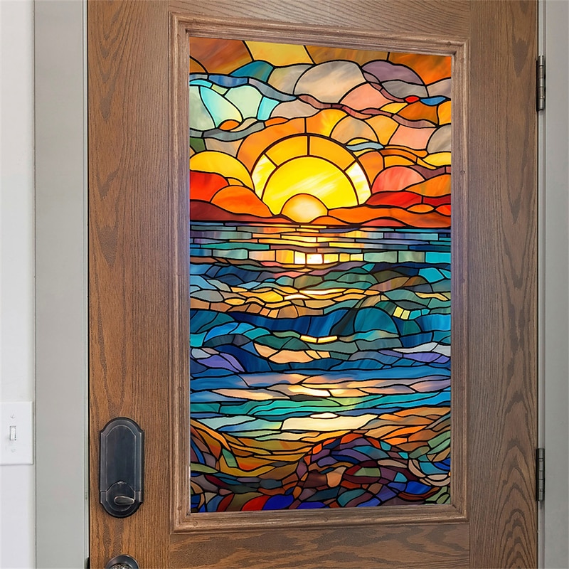 Stained Glass Window Film Colorful Window Stickers Stained Glass Electrostatic Removable Window Privacy Stained Decorative Film for Home Office3