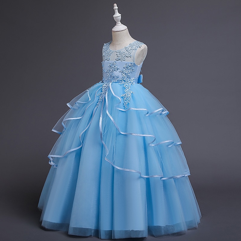 Kids Girls' Dress Party Dress Solid Color Sleeveless Performance Wedding Birthday Mesh Fashion Princess Polyester Midi Party Dress Flower Girl's Dress Summer Spring 2-13 Years White Pink Blue2