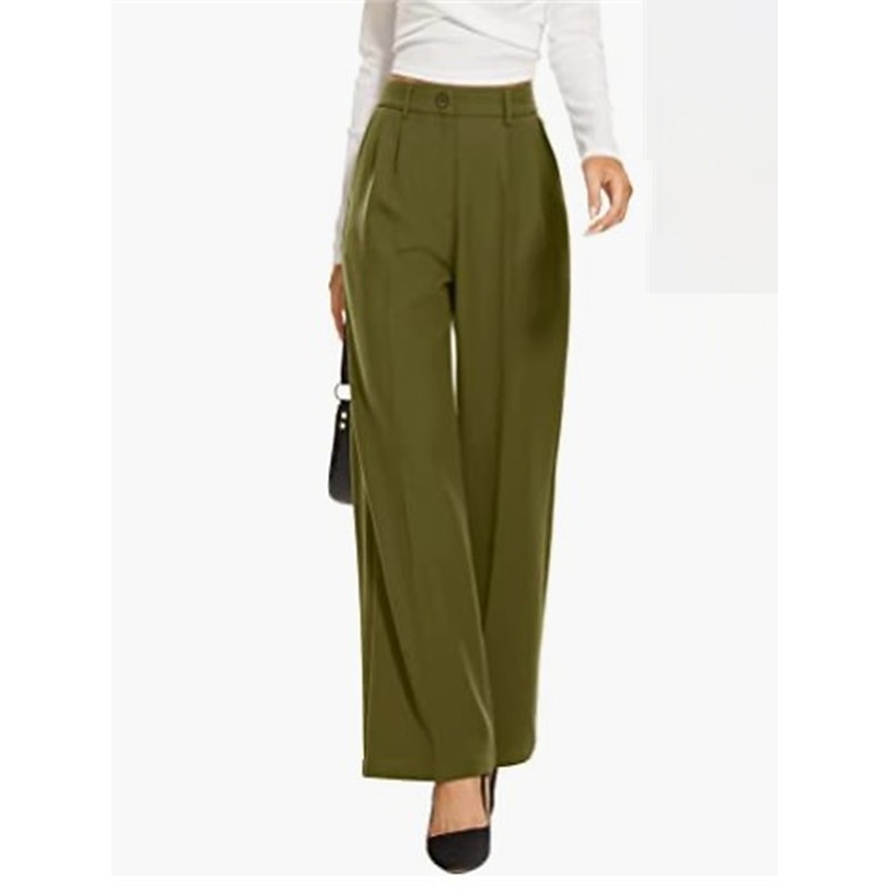 Women's Dress Pants Wide Leg Pants Trousers Elegant Fashion Work Full Length High Waist Solid Color Pocket High Cut Breathable Soft Comfortable Micro-elastic Office Street Business Light Blue Ivory