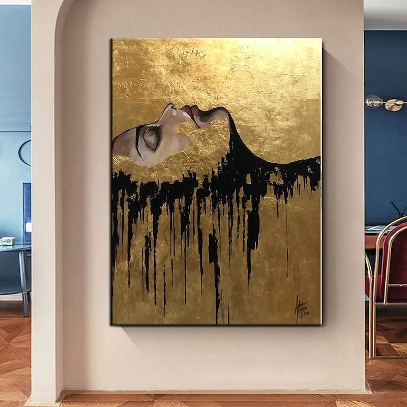 Large Hand Painted black and gold painting Acrylic foil painting on canvas Wall Art  abstract art abstract painting gold firgure painting black painting Home Decoration Decor ready to hang or canvas4