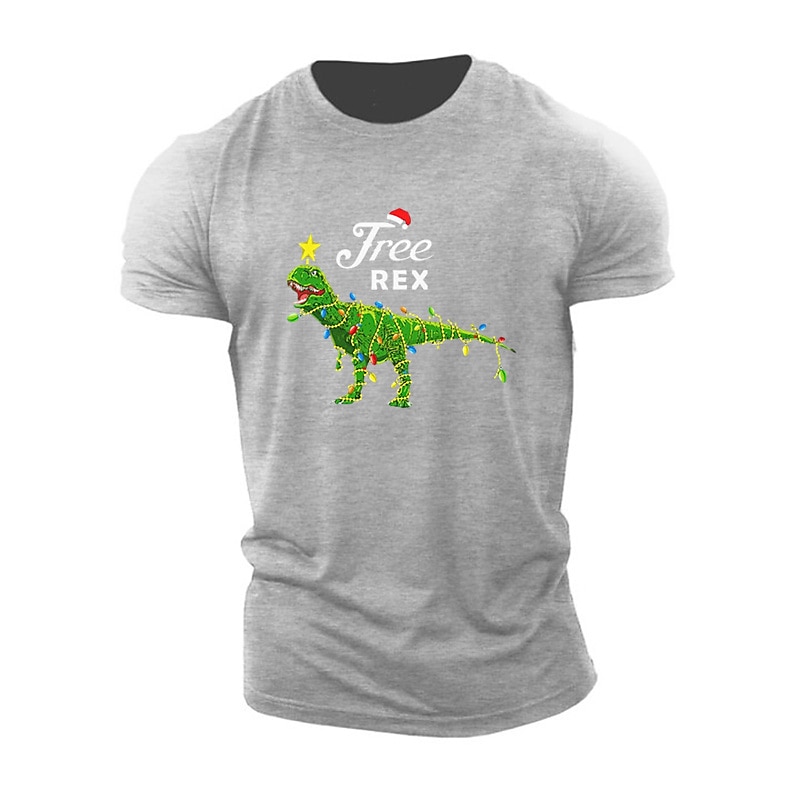 Christmas Men's Dinosaur Christmas Animal T Shirt Cotton Short Sleeve Graphic Shirt Heather Gray Black Red Comfortable Tee Sports Outdoor Holiday Fashion Designer Clothing3