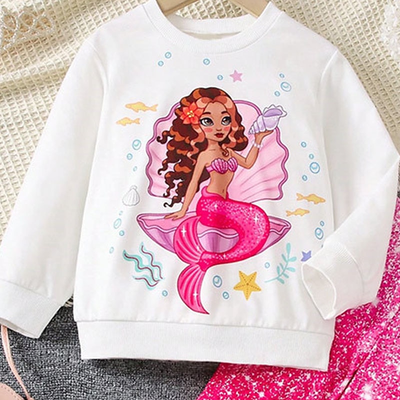 Girls' 3D Mermaid Sweatshirt & Legging Set Set Pink Long Sleeve 3D Print Fall Winter Active Fashion Daily Kids 4 years+ Crew Neck Outdoor Vacation Date Regular Fit2