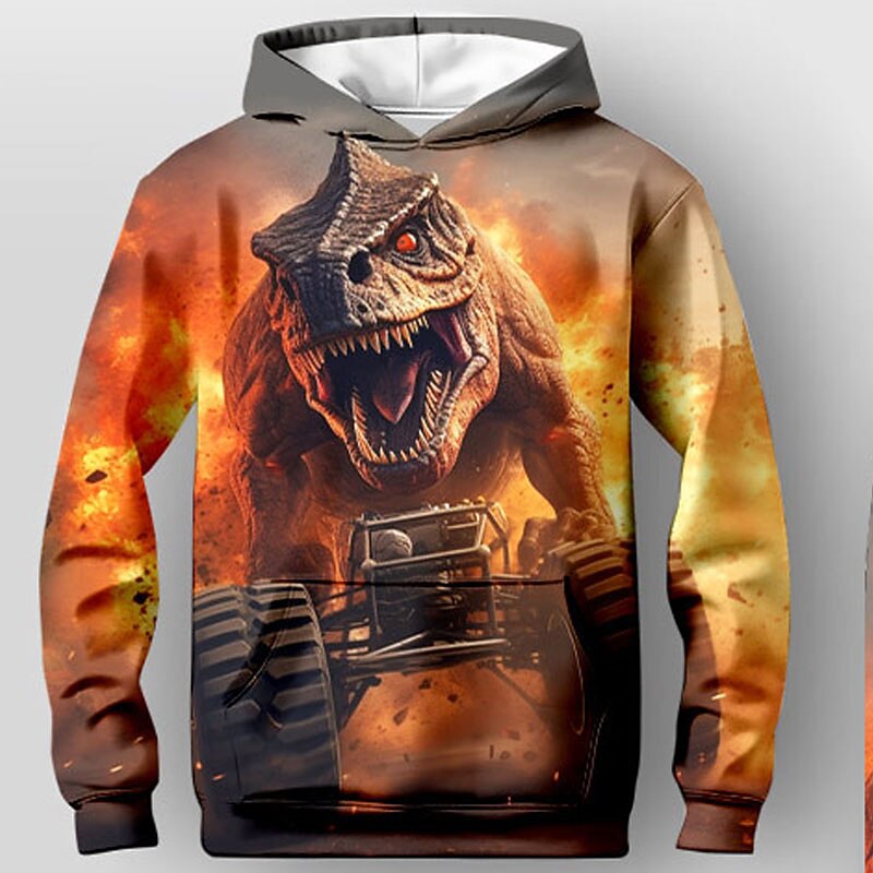 Boys 3D Dinosaur Hoodie & Sweatpants Set Set Long Sleeve 3D Printing Fall Winter Active Fashion Cool Kids 3-12 Years Outdoor Vacation Street Regular Fit4