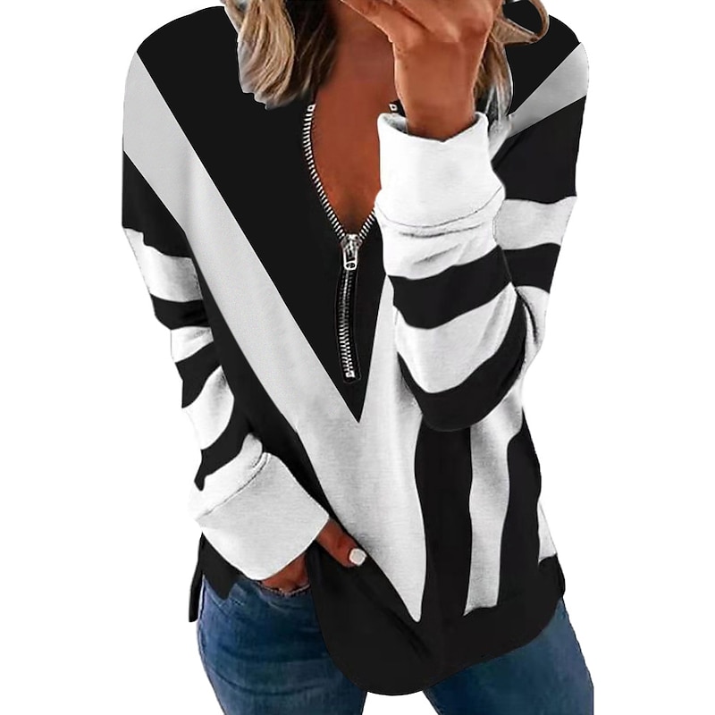 Women's Quarter Zipper Sweater Pullover Color Block Abstract Casual Basic V Neck Long Sleeve Spring &  Fall Fall & Winter Comfrt Breathable Soft Fabric3
