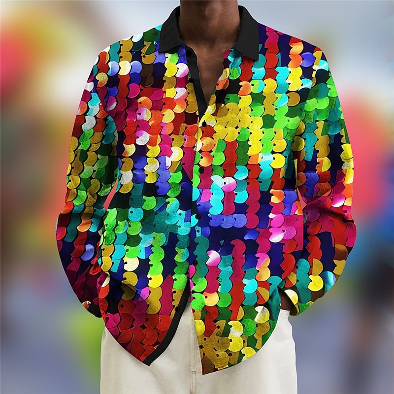 Carnival Men's Colorful Shirt Button Up Shirt Long Sleeve Casual Carnival Daily Wear Mardi Gras Fall & Winter Turndown Print Button-Down Red Green2