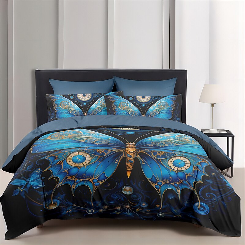 Colorful Imitation Fluorescent Butterfly Pattern Duvet Cover Set Comforter Set Soft 3-Piece Luxury Cotton Bedding Set Home Decor Gift King Queen Duvet Cover2